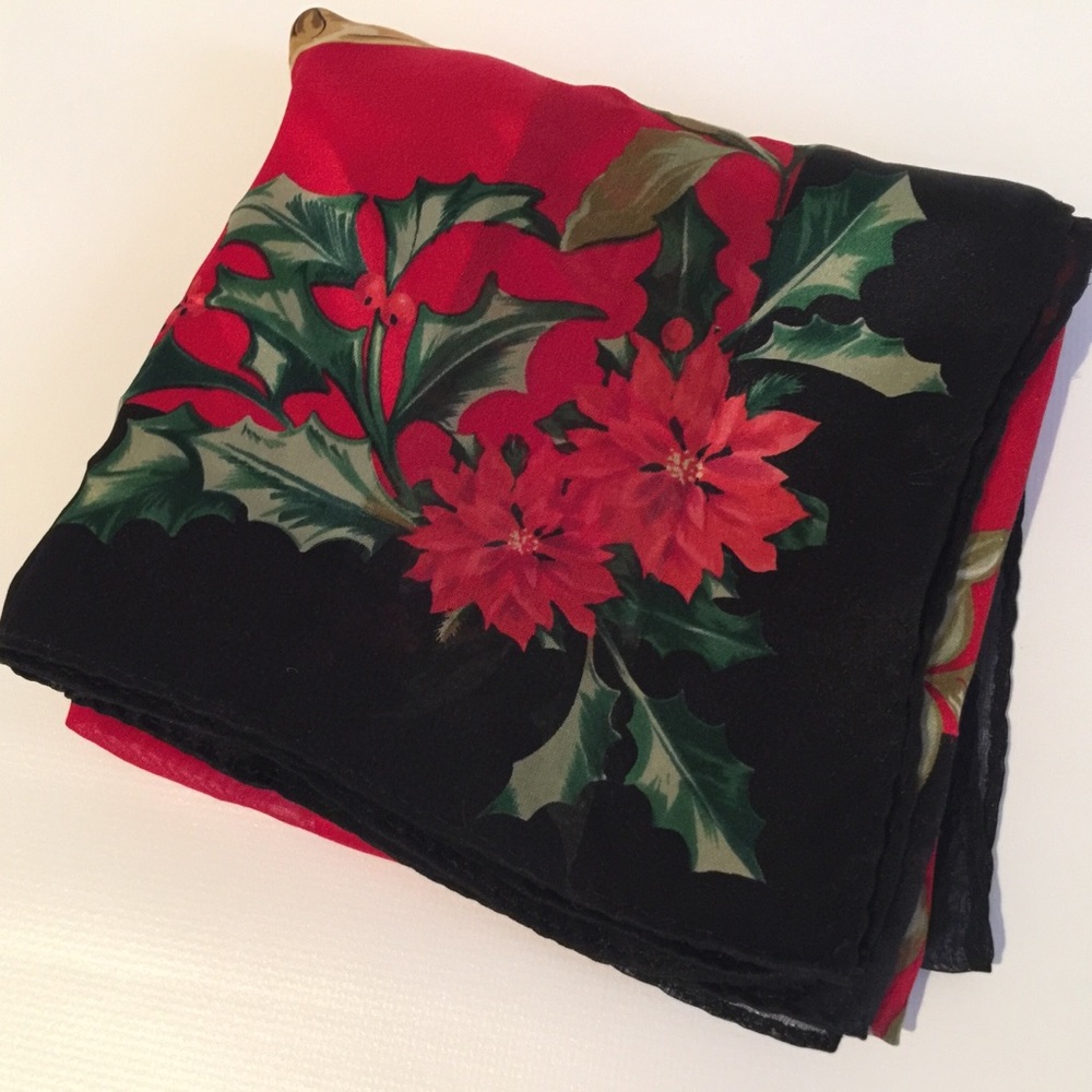 Lenox floral stripe Christmas pattern silk scarf - Picture 2 of 6